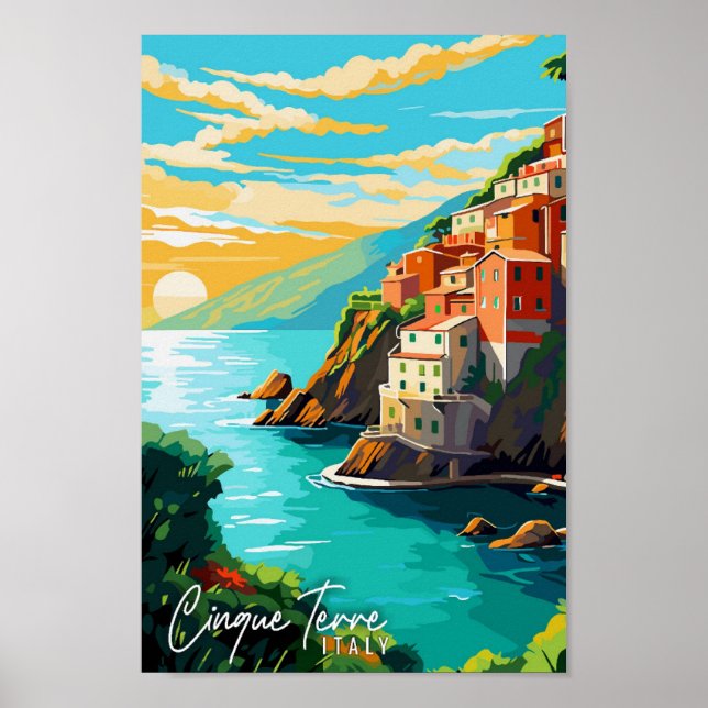 Cinque Terre Italy Vintage Illustration Poster (Vorne)
