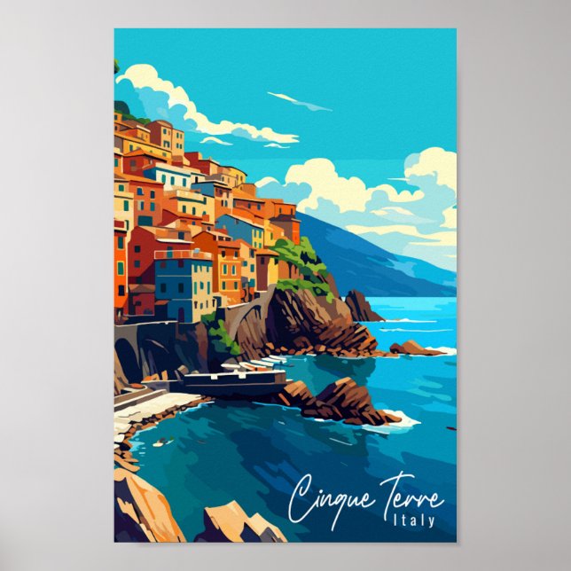 Cinque Terre Italy Vintage Illustration Poster (Vorne)