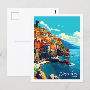 Cinque Terre Italy Vintage Illustration Postkarte