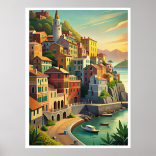 Cinque Terre Italy Vintage Travel Poster