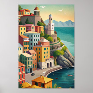 Cinque Terre Italy Vintage Travel Poster