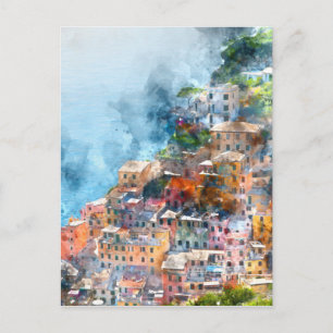 Cinque Terre Italy Watercolor Postkarte