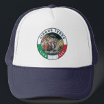 Cinque Terre Italy Watercolor Vintag Circle Truckerkappe<br><div class="desc">Cinque Terre Retro Reise Art Design. Cinque Terre ist eine Reihe von jahrhundertealten Küstendörfern an der zerklüfteten italienischen Riviera.</div>