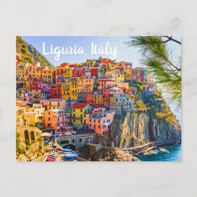 Cinque Terre Ligurien Italien Farbenfrohe Badehäus Postkarte (Vorderseite)