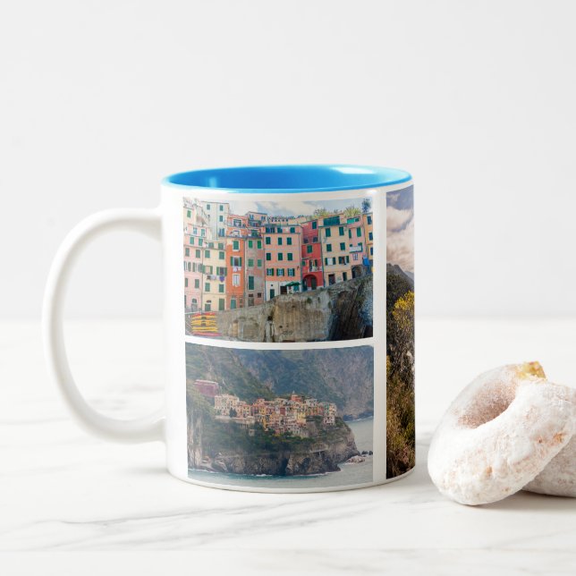 Cinque Terre, Ligurien, Italien Zweifarbige Tasse (Mit Donut)