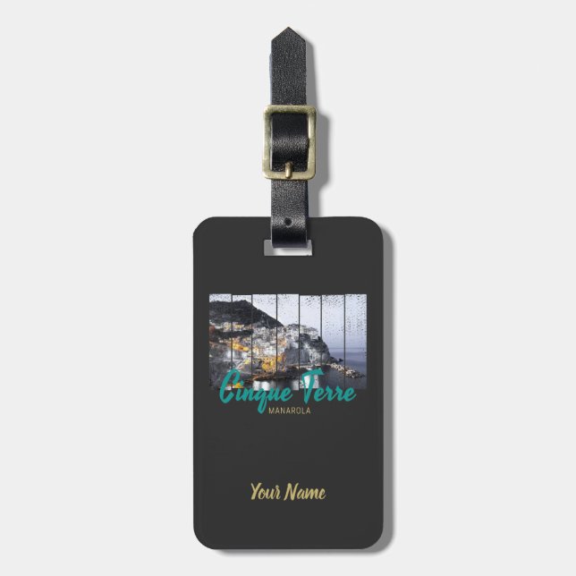 Cinque Terre Manarola Riomaggiore Vintag Gepäckanhänger (Vorderseite vertikal)