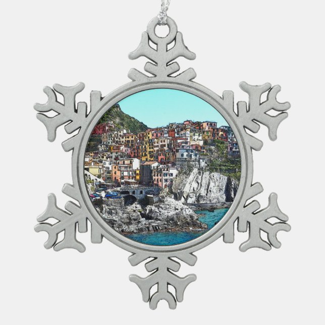 CinqueTerre20150901 Schneeflocken Zinn-Ornament (Vorderseite)