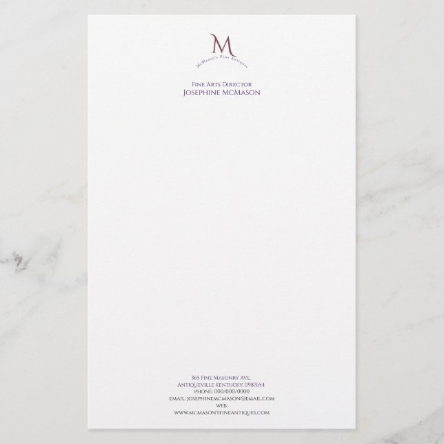 Cinzel Monogram Business Stationery Briefpapier (Vorderseite)