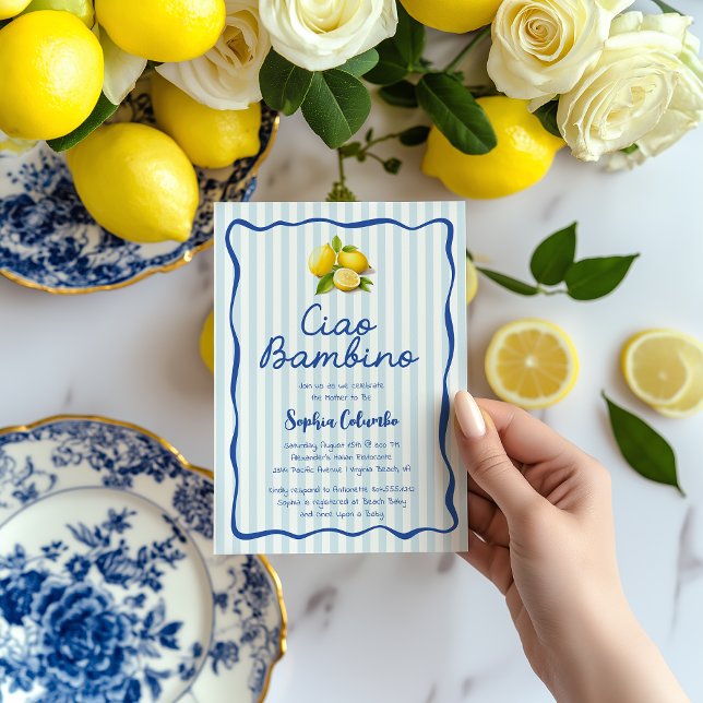 Cio Bambino Whimsical Italian Lemons Baby Dusche Einladung (Cio Bambino Whimsical Lemon Baby Shower Invitation )