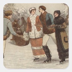 Circa 1899: Eis-Skater genießen Weihnachten Quadratischer Aufkleber