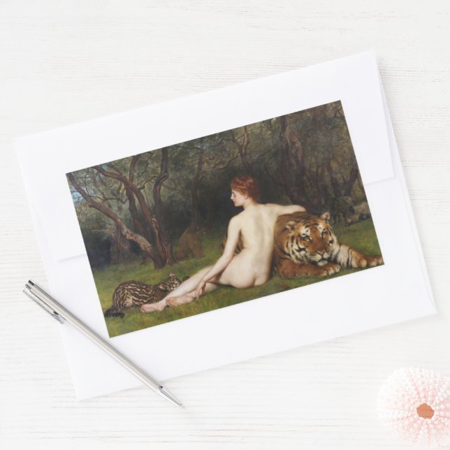 Circe (Woman With Wild Tiger) (by John Collier) Rechteckiger Aufkleber (Umschlag)