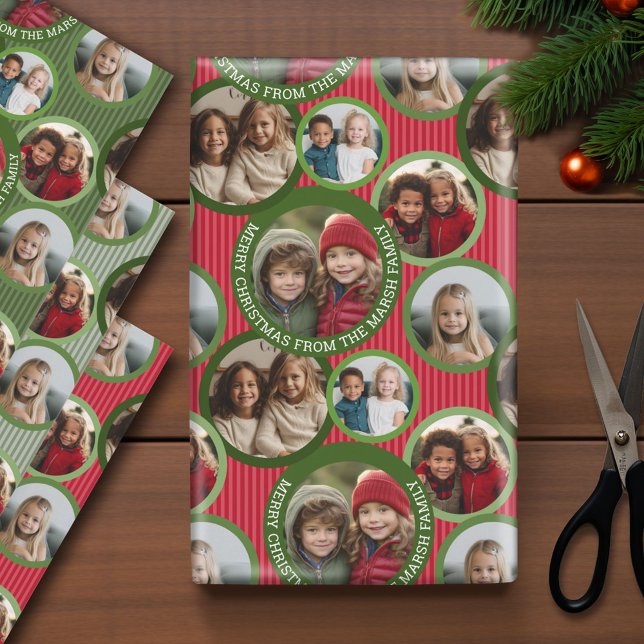 Circle 5 Photo - Merry Christmas Green and Red Geschenkpapier Set (Photo Wrapping Paper - Holiday and Christmas Theme)
