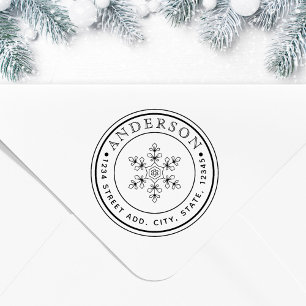 Circle Address of Christmas Snowflake Family Name Permastempel