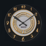 Circle Art Deco Wall Runde Wanduhr<br><div class="desc">Ich habe eine andere Art-Deco-Stiluhr erstellt. Das ist eine Wanduhr von 20 x 20 cm. Ich habe Deko--Farben,  Gold,  Schwarz und Grau verwendet. Das kreisförmige Muster in der Mitte ist aus einer Art-Déco-Vorlage,  die ich in Gold gefärbt habe. Das würde die meisten Zuhause Anzug machen.</div>