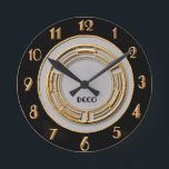 Circle Art Deco Wall Runde Wanduhr<br><div class="desc">Ich habe eine andere Art-Deco-Stiluhr erstellt. Das ist eine Wanduhr von 20 x 20 cm. Ich habe Deko--Farben,  Gold,  Schwarz und Grau verwendet. Das kreisförmige Muster in der Mitte ist aus einer Art-Déco-Vorlage,  die ich in Gold gefärbt habe. Das würde die meisten Zuhause Anzug machen.</div>