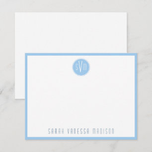 Circle Blue Monogram Name Note Card Mitteilungskarte