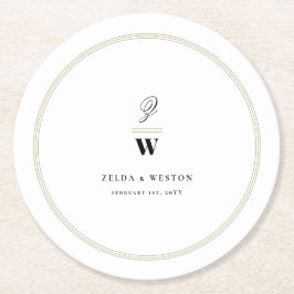 Circle Classic Bars Double Monogram Modern Wedding Runder Pappuntersetzer