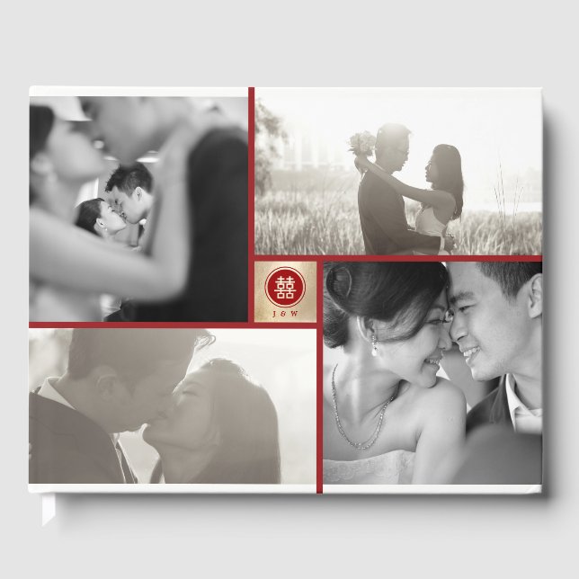 Circle Double Happiness 4 Foto Chinesische Hochzei Gästebuch (Vorderseite)