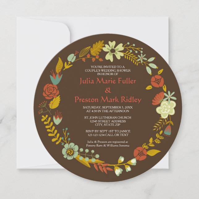 Circle Fall Wreath Design - Couple's Shower Invite Einladung (Vorderseite)