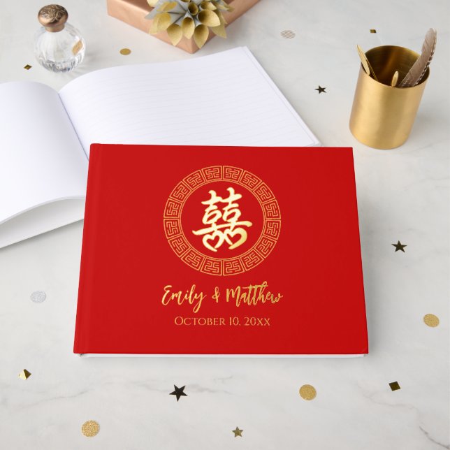 Circle Frame Chinesische Hochzeitsteezeremonie Gästebuch (Vorderseite offen)