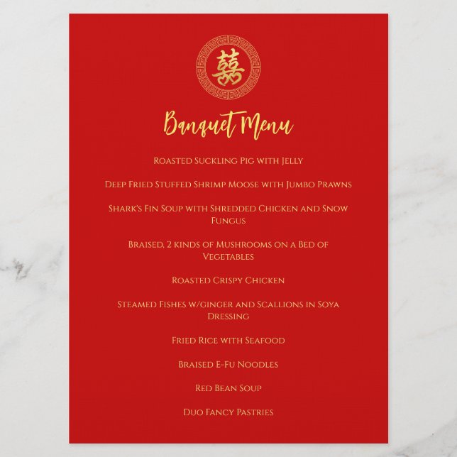 Circle Frame doppeltes Glück chinesische Hochzeit Menükarte (Vorderseite)