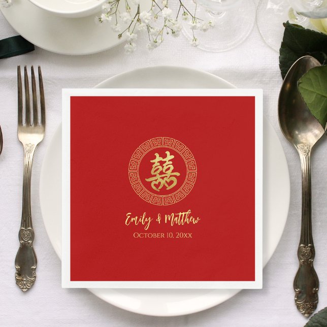 Circle Frame doppeltes Glück Chinesische Hochzeit Serviette (Von Creator hochgeladen)