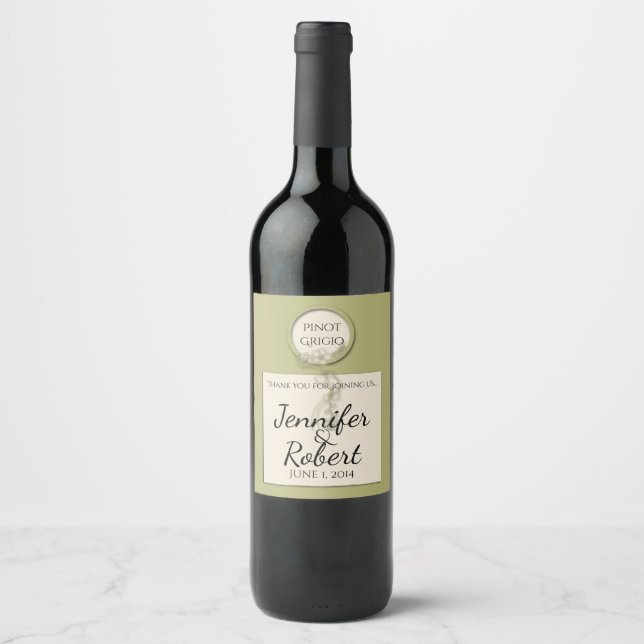 Circle Green und Creme Monogram Wine Label Weinetikett (Vorderseite)