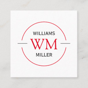 Circle Initials Modern Square Red- Business Card Quadratische Visitenkarte