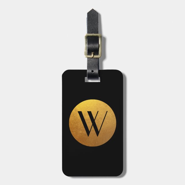 Circle Monogram, Black and Gold Foil Effect Gepäckanhänger (Vorderseite vertikal)