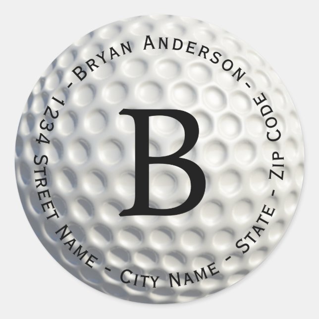 Circle Monogram Golf Ball Rücksendeadresse Runder Aufkleber (Vorderseite)