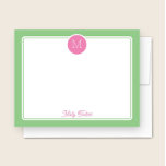 Circle Monogram Preppy Pink & Green Mitteilungskarte<br><div class="desc">Dieses mädchenhafte Design verfügt über einen einfachen Rahmen mit einem Kreis oben, der einen Monogramm-Initial und einen Platz für einen Namen/Text am unteren Rand enthält. Klicken Sie auf die Schaltfläche Anpassen, wenn Sie die Designelemente anpassen und/oder den Text weiter verändern möchten! Variationen dieses Designs, zusätzliche Farben sowie koordinierende Produkte sind...</div>