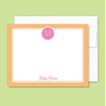 Circle Monogram Preppy Pink & Orange Sherbet Mitteilungskarte<br><div class="desc">Dieses mädchenhafte Design verfügt über einen einfachen Rahmen mit einem Kreis oben, der einen Monogramm-Initial und einen Platz für einen Namen/Text am unteren Rand enthält. Klicken Sie auf die Schaltfläche Anpassen, wenn Sie die Designelemente anpassen und/oder den Text weiter verändern möchten! Variationen dieses Designs, zusätzliche Farben sowie koordinierende Produkte sind...</div>
