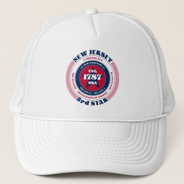 Circle New Jersey Staat Patriotic Trucker Hat Truckerkappe (Vorderseite)