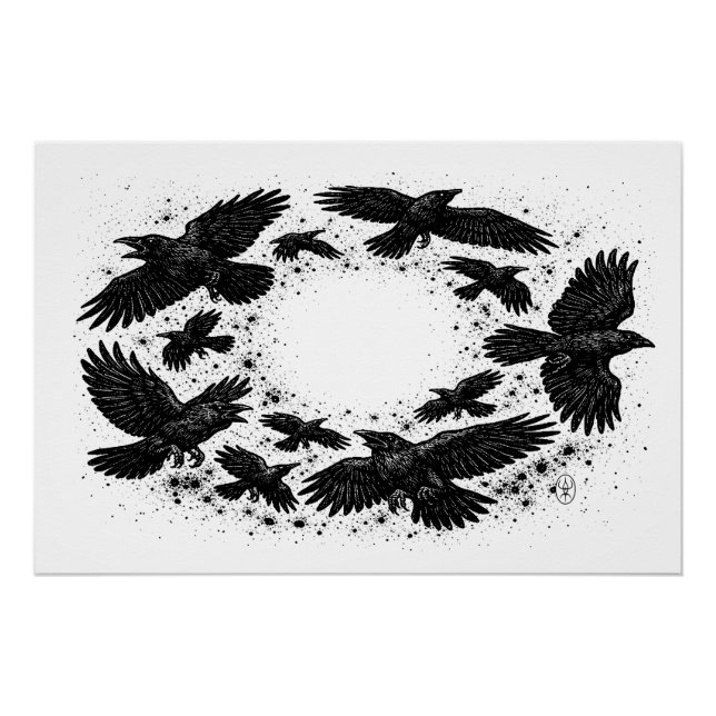 Circle of Ravens – Haunted Ink Illustration Poster (Vorderseite)