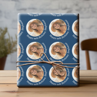 Circle One Foto mit Geburtstagsgrüßen - Marine Geschenkpapier
