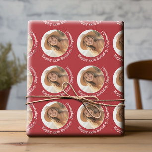 Circle One Foto with Birthday Gruß - Red Geschenkpapier