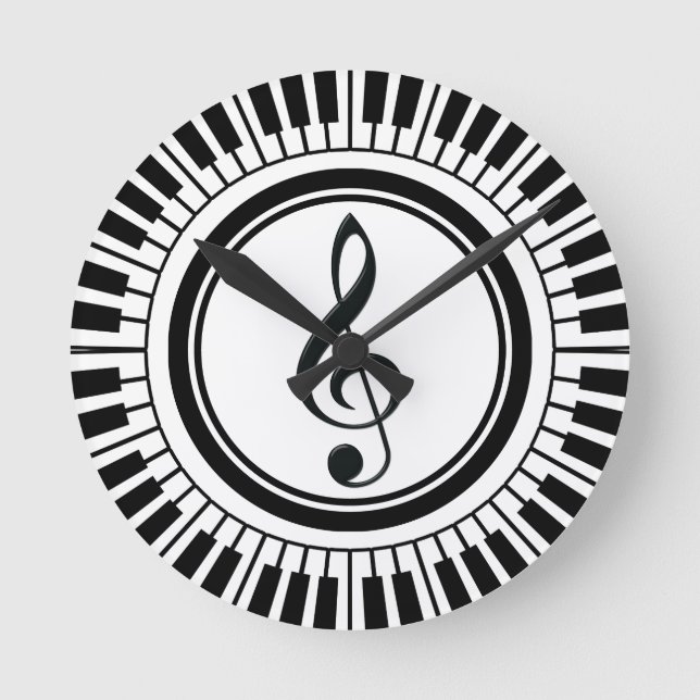 Circle Piano Keys und Treble Clef Runde Wanduhr (Vorderseite)
