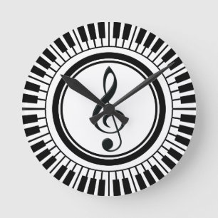 Circle Piano Keys und Treble Clef Runde Wanduhr