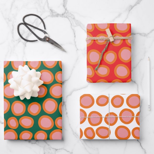 Circle Polka Dot Print Muster Orange und Rosa Geschenkpapier Set (Vorderseite)