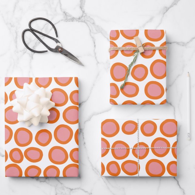Circle Polka Dot Print Muster Orange und Rosa Geschenkpapier Set (Vorderseite)