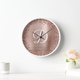 Circle Rose Gold Glitzer and Foil Monogram Uhr