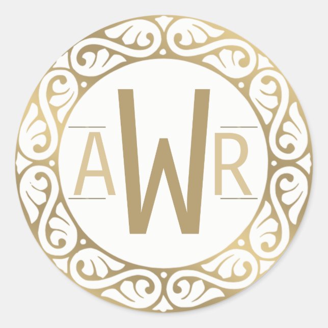 Circle Scrollwork Frame Initials Gold Runder Aufkleber (Vorderseite)