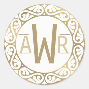 Circle Scrollwork Frame Initials Gold Runder Aufkleber
