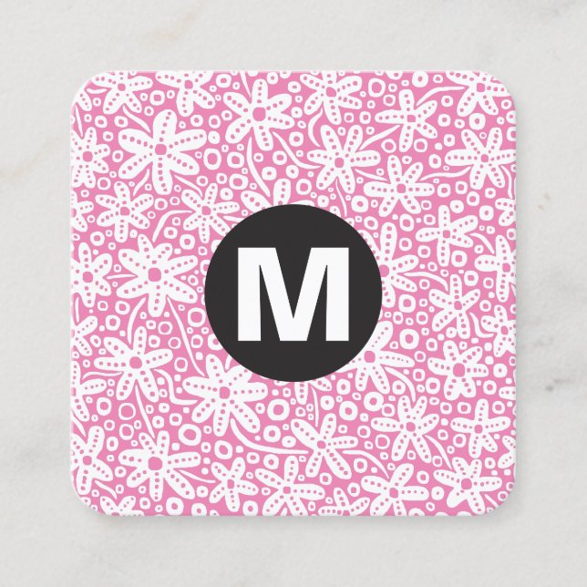 Circle Spot Monogram - Blume - Pink #EF84B4 Quadratische Visitenkarte (Vorderseite)
