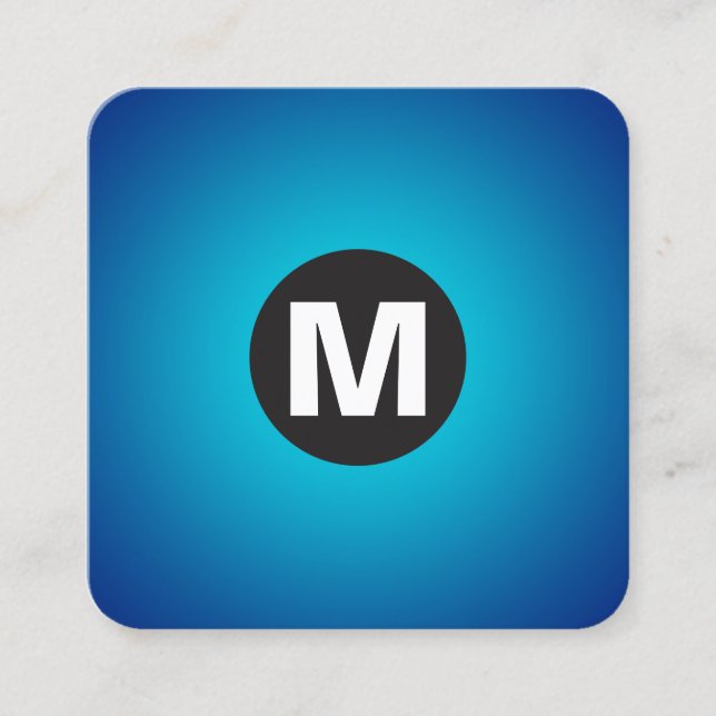 Circle Spot Monogram - Gradient - Cyan on Dp Navy Quadratische Visitenkarte (Vorderseite)