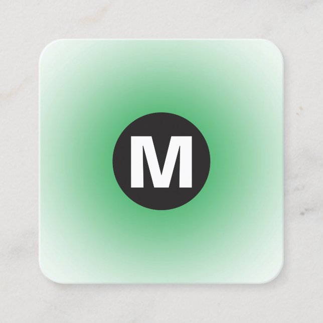 Circle Spot Monogram - Gradient - Grass Green & Wt Quadratische Visitenkarte (Vorderseite)