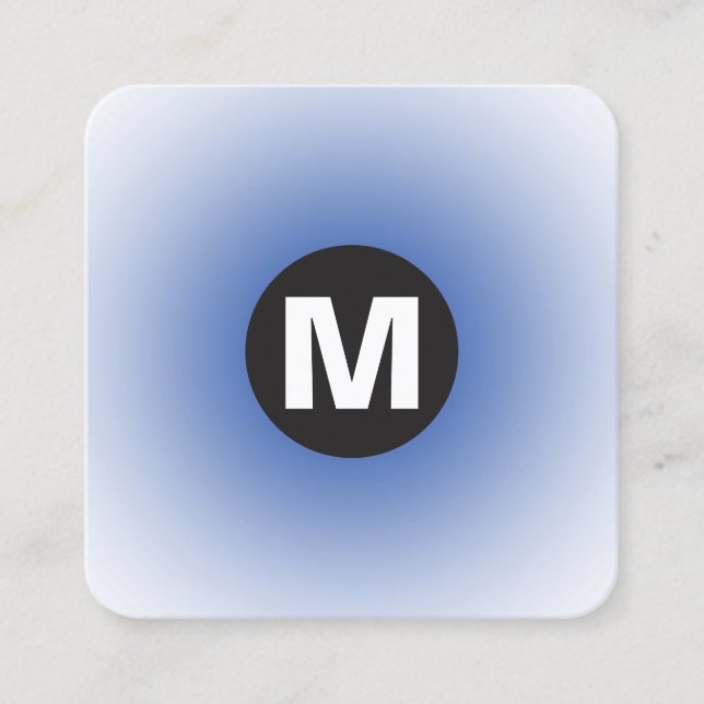 Circle Spot Monogram - Gradient - Navy Blue and Wt Quadratische Visitenkarte (Vorderseite)