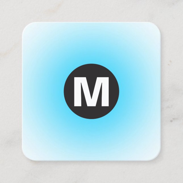 Circle Spot Monogram - Gradient - Sky Blue and Wt Quadratische Visitenkarte (Vorderseite)