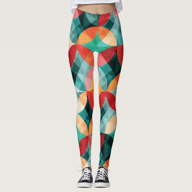 Circle Symphony: Farbenfrohe Abstrakte Vintage Leggings (Vorderseite)