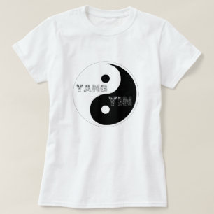 Circle Taijitu Yin und Yang Symbol auf weiß T-Shirt